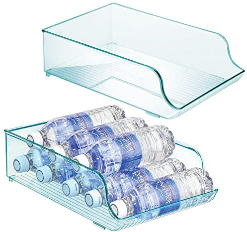 mDesign 2er-Set Flaschenregal – platzsparende Aufbewahrung für Weinflaschen, Wasserflaschen bzw. Trinkflaschen – Flaschenständer für Küchenschränke und Arbeitsplatten – hellblau