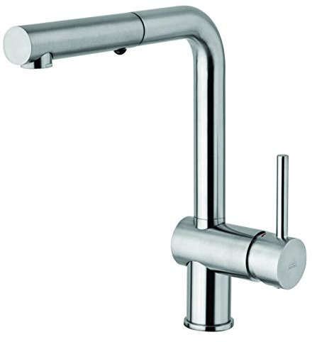 Paffoni LIG285ST-MET Miscelatore lavello estraibile (corpo Ringo) doccia 2 getti in metallo (con leva Stick) serie LIGHT Steel Looking