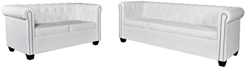 Tidyard Chesterfield Sofa 2-Sitzer und 3-Sitzer Lounge Ledersofa Couch Sofagarnitur Vintage Couch Bürosofa Polstermöbel Stilsofa Couchgarnitur Polstersofa Kunstleder Weiß