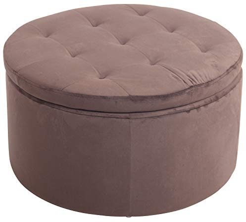 CLP Sitzhocker Evora Kunstleder I Stoff I Samt I Polsterhocker Rund I Gesteppter Hocker Mit Stauraum I Runder Hocker Gepolstert, Farbe:braun, Material:Samt