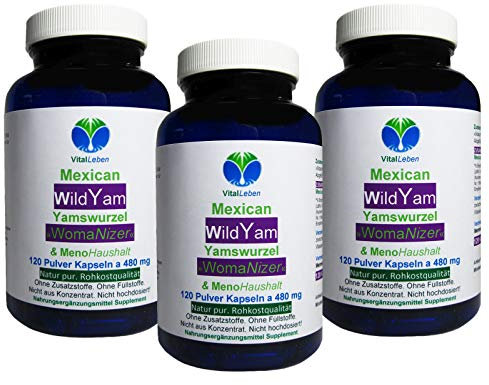 Yamswurzel MEXICAN WILD YAM 360 (3x120) Kapseln für Wechseljahre, Menstruation, hormonelles Gleichgewicht, Stimmungsschwankungen - NATUR pur. Nicht hochdosiert! OHNE Zusatzstoffe. 26920-3