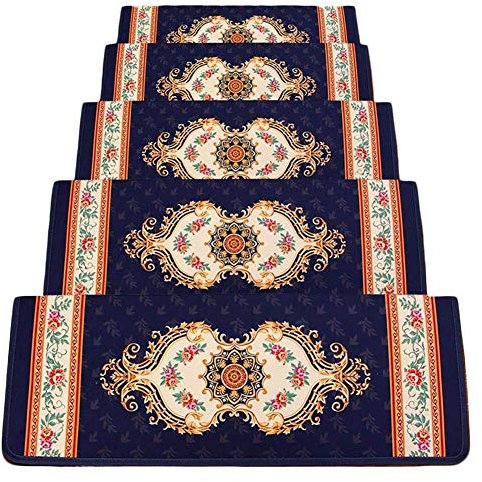 WJHCDDA Stufenmatten Teppich Stufenmatten Treppen-Teppich Treppenmatten Selbstklebend Anti-Rutsch Rechteck 5 Größen 3 Farben Europäischer Stil (Color : A, Size : 5pcs90x24x3cm)
