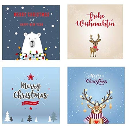 4 Premium Weihnachtskarten Klappkarten mit 4 edlen weißen Umschläge quadratisch 14,8x14,8cm Grußkarten für Weihnachten Karten Postkarten Weihnachtskarten für Weihnachtsgrüsse