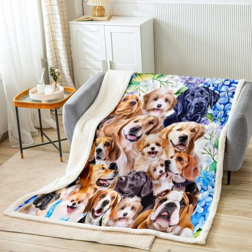 Tbrand Hund Kuscheldecke Kinder Süße Cartoon Mops Hunde Wohndecke 150x200cm Haustier Welpe Tier Design Flanell Fleecedecke Verschiedene Welpen Bulldogge Muster Decke für Schlafsofa Couch