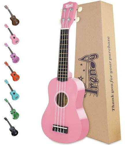 Trendy Sopran-Ukulele für Anfänger, 53,3 cm, Hawaii-Holz-Ukulele für Erwachsene, Studenten, Starter (Rosa)