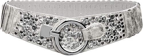 Caspar GU300-N elastischer breiter Damen Stretch Taillengürtel mit Nieten Dekor, Gürtelgröße:83 [für Körperumfang 90-110 cm], Farbe:silber
