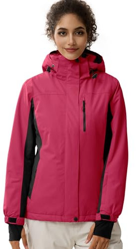 FREE SOLDIER Damen Wasserdichte Skijacke Schneejacke Fleece Gefüttert Warm Winter Regenjacke mit Kapuze Vollversiegelte Nähte