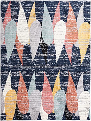 Rugs.com - Tagine Rug – 9' 10 x 13' Blue High Pile Area Rug – Modern Abstract Teardrop Design, Stain-Resistant Easy-Clean Carpet for Living Rooms & Offices