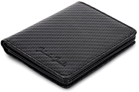 Jaimie Jacobs SLIMSTAR mit großem Münzfach dünne Geldbörse Leder Slim Wallet Hochformat Geldbeutel Herren (Carbon)