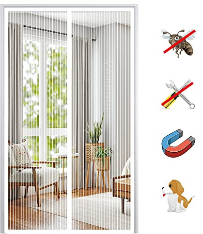 Magnetic Fly Screen Door, Anti Mosquito Magnetic Screen Mesh Curtain, Insect Protection Mesh Curtain with Powerful Magnets Fits Door-White-A|| 120x200cm(47x78inch)