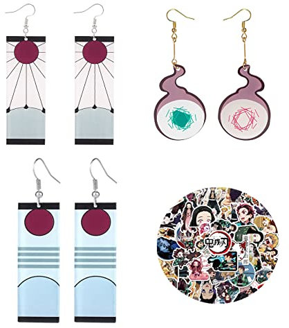 PPX 3 Paar Hanafuda-Ohrringe aus Acryl und Hanako Kun Cosplay-Ohrringe Toilettengebundene Hanako Kun-Ohrringe Anime-Ohrringe Halloween-Accessoires mit 10 Aufklebern