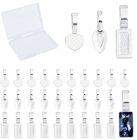 SUNNYCLUE 1 Box 120Pcs 3 Styles Glue-on Flat Pad Bails Tibetan Style Heart Leaf Rectangle Bails Earring Necklace Charms Pendants for Beginners Cabochon Jewellery Making Adults Craft