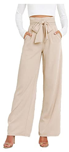 Ansenesna Marlene Hose Damen Weites Bein Gerade High Waist Elegant Beinhosen Frauen Gummibund Einfarbig Locker Hosen