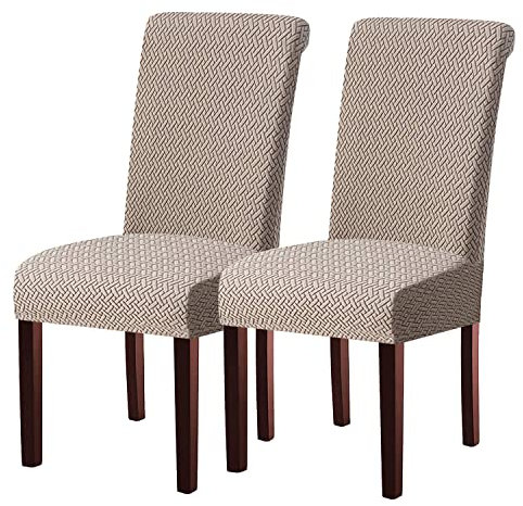 KELUINA Dining Room Chair Covers Slipcovers Set of 2 or 4 or 6, Stretch Removable Washable Dining Chair Protector Decoration Cover Seat Slipcover for Hotel,Kitchen,Home(Khaki,2 Pcs)