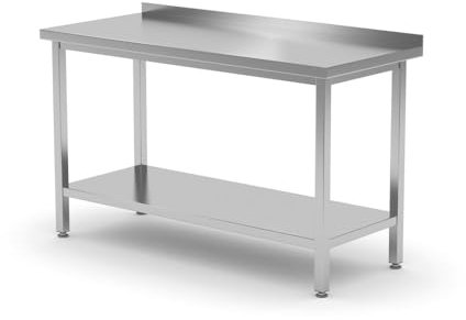 HENDI Arbeitstisch, Wandarbeitstisch, Arbeidsplatte, mit Aufkantung und Ablage, Zur Selbstmontage, Verstellbare Füße, für Restaurant, Bar, Küche, Aufkantung: 40mm, 1000x600x(H)850mm, Edelstahl