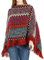 Jdlsppl Damen-Poncho-Pullover, Zickzack-Strick, mexikanischer Poncho, Wickeltuch, Herbst, Hippie, weicher Fransen, Häkelschal, asymmetrischer Umhang, Burgunder, Einheitsgröße