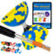 Juggle Dream Jester Diabolo Jonglierset – Kugellager Achse Profi-Diabolo mit Alu-Handstäbe und Online-Lernvideo – Jonglierspielzeug (Blau/Gelb)