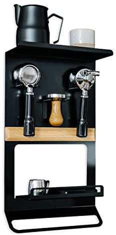 Crealutionz Flate® Barista Regal für Siebträger, Tamper und Barista Zubehör in schwarz (Wandhalterung für Kaffeezubehör)