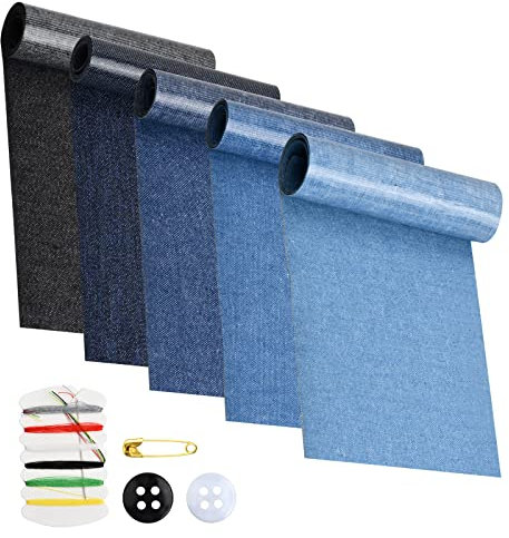Xzeemo 5 Stück Jeans Kleidung Patche, Bügelflicken, Patches zum Aufbügeln, Baumwolle Aufbügelflicken, Jeans Reparatursatz Set, Bügeleisen Denim Patchen, Kleidung Selbstklebende Bügelflicken