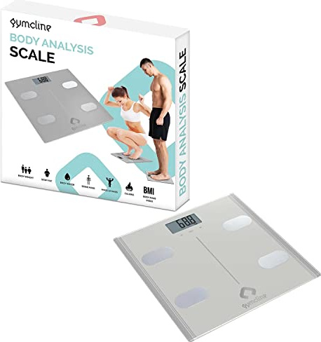 GYMCLINE Body Analysis Scale, Silver - Premium Smart Digital Bathroom Scales with BMI Report & Daily Calorie Intake Guide for Health Tracking