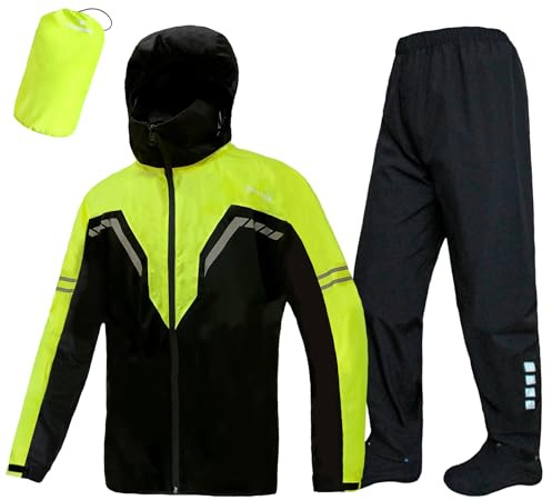 VIKAMAKA Waterproof Rain Suit for Men,Lightweight Rain jacket with Pants 2 Pieces,Double Hats for Motorcycle Cycling, Green, XL