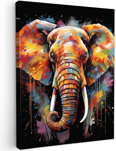 MuchoWow© Leinwand 50x70 cm Deko Schlafzimmer Aesthetic Leinwandbilder Wohnzimmer Gemälde Foto Geschenk Living Room Decoration Banksy - Street Pop Art - Elefant - Graffiti - Schwarz - Tiere