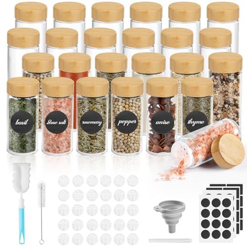 Moreau 24 Botes Para Especias Cocina,120ML Tarros Cristal Especias, Frascos Para Especias, Especias Organizador