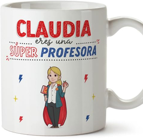 MUGFFINS Tazas Personalizadas para PROFESORA mujer - En Español - ¡Eres Súper! - 11 oz / 330 ml - Regalo Personalizable original y divertido