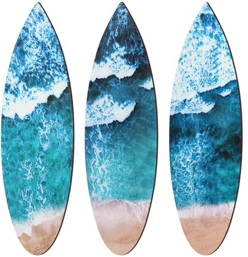 Tatuo Surfbrett-Wandschild aus Holz, Stranddekoration, Sommerthema, Flip-Flop, tropische Bar, Wanddekoration, Türschild für Zuhause, Zimmer, Party-Dekoration (einfacher Stil, 3 Stück)