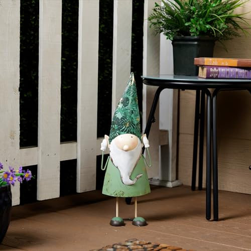 Alpine Corporation - 19 Tall Outdoor Garden Gnome Yard Decoration - Metal Statue with Hear No Evil Expression - Durable, Weatherproof Lawn Sculpture for Patio, Deck, Yard