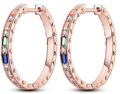 NARMO placcato oro rosa orecchini a cerchio per le donne 925 Sterling Silver Cubic Zirconia Orecchini a cerchio colorati