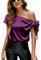 VIDUSSA Womens Off Shoulder Silk Satin Tops Short Sleeve Casual Dressy Tunic Blouse Shirts Purple L