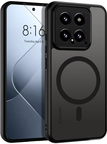 DOMAVER Xiaomi 14 5G Hülle, Handyhülle Xiaomi 14 Case kompatible mit MagSafe, Matt Transparente Material, Ultra Dünne Rundumschutz Magnetisch Schutzhülle, Schwarz