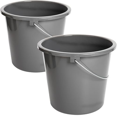 Sustania Putzeimer 10l Haushalteimer, Eimer 2er Set, Wischeimer mit Meßskala und Metallgriff, Putzkübel aus Kunststoff, Plastikeimer ohne BPA, Wascheimer grau, langlebig, vielseitig, Made in EU