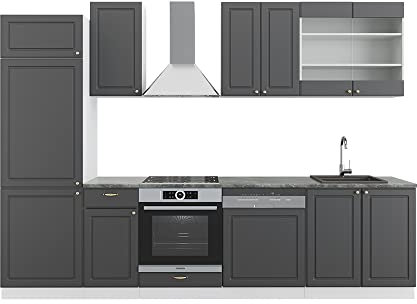 Vicco Küchenzeile Fame-Line, Anthrazit-Gold/Weiß, 300 cm