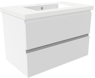 AICA Meuble Salle de Bain 80cm Simple Vasque Blanc