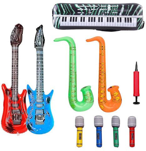 Werownsgso Aufblasbare Party Props Set, Aufblasbare Instrumente Gitarre Saxophon Elektronische Orgel Radio Mikrofon Set,Party Deko Foto Requisiten für Feiern Karneval Themenparty Cosplay