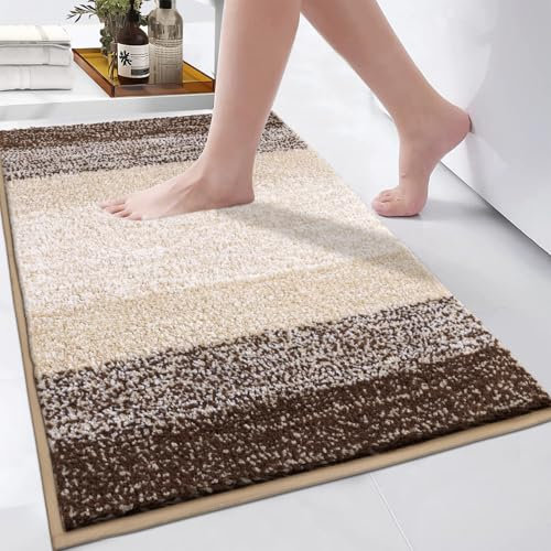 Enyhom Tapis de Bain en Microfibre 60 x 90 cm, Extra Doux Tapis Salle de Bain Antidérapant Lavable en Machine Absorbant l'eau Tapis de Salle de Bain, Cafe