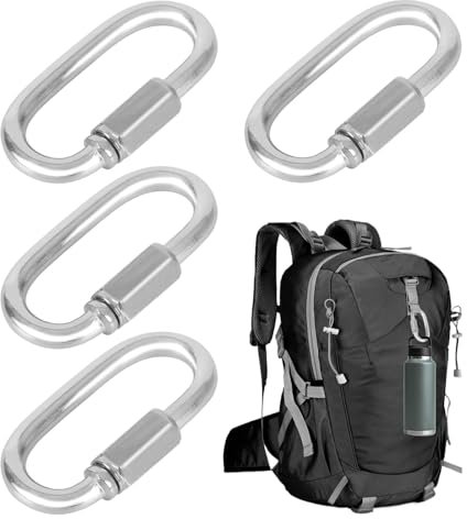 Small Locking Carabiner,4 PCS Carabiner Clip Heavy Duty,M4 Screw Quick Link,D Shape Carabiner Clip Heavy Duty for Outdoors/Indoors,Camping,Stainless Steel Screw Quick Link Small Carabiner Clips