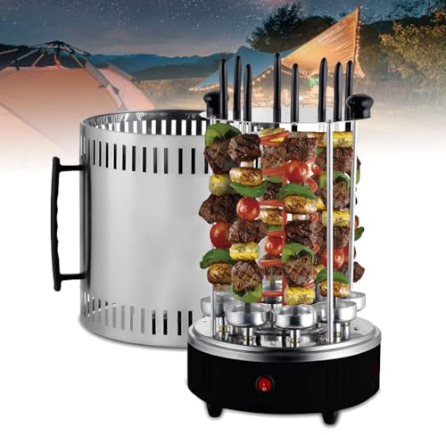FURLOU Smokeless Vertical Electric Grill, Electric Griddle Indoor Smokeless Electric Grill, Multifunctional Automatic Rotary Skewer Machine, for Home Party Travel Hiking Camping Garden