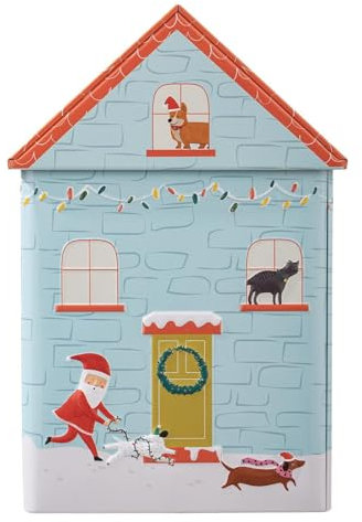 Biscuit Tins, Cookie Storage Tins, Christmas Cookie Boxes, Candy Storage Christmas House Shaped Snack Box, Santa Claus And Dachshund Cute House Shaped Boxes, Candy Cookie Storage For Christmas