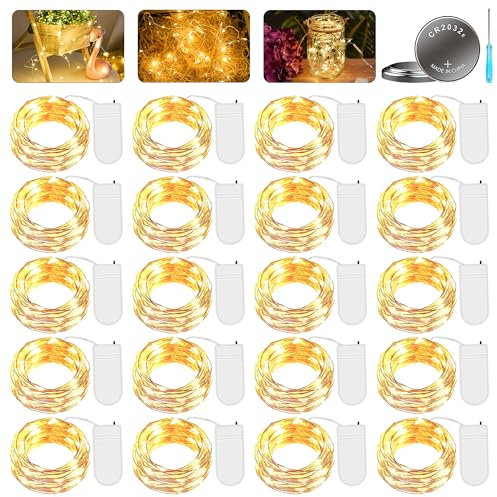 GOMETY 20 Stück Mini LED Lichterkette mit Batterie, 2M 20er LED Kupfer Draht lichterkette Batteriebetrieben Lichterkette Innen Wasserdicht Fairy Light für DIY Party Hochzeit Weihnachten Deko