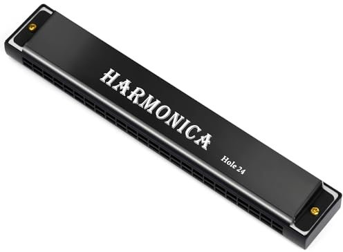 OFFCUP Mundharmonika 24 Löcher Harmonica Professionelle Blues Harmonica Diatonisch Mundharmonika C-Dur Tremolo Mundharmonika mit Tuch, Mundharmonika für Erwachsene, Anfänger und Studenten (Schwarz)