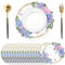 50 Stück Hortensie Papier Platzsets rund Papier Tischsets mit Schmetterling Blume Hochzeit Einweg Platzsets rund 34 cm, Tisch Dekor für Geburtstage, Hochzeiten, Babypartys, Partys