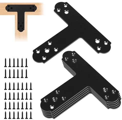 Black T Mending Plate 8pcs T Shape Repair Plates Thickness 4mm T Plate Mending Bracket for Repairing Fixing Connecting Wood, Furniture, Truss Framing