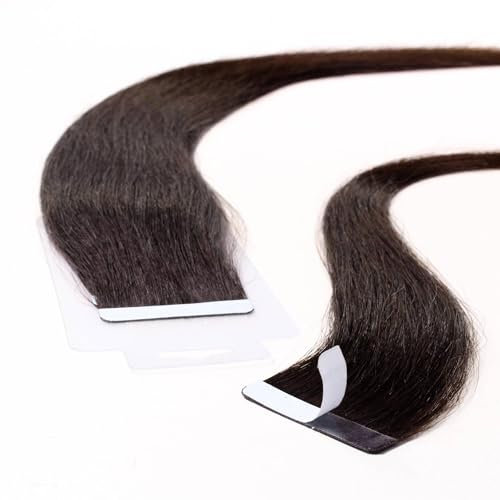 hair2heart Tape Extensions Echthaar Glatt - 10 Tapes 2.5g 60cm Dunkelbraun