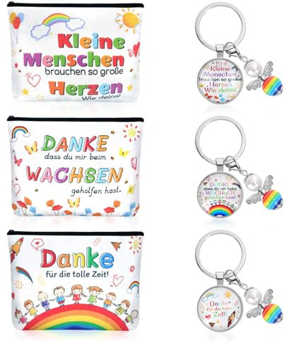 GADITIEK 6 Stück Abschiedsgeschenk Erzieherin, Erzieherin Geschenk Schlüsselanhänger Kosmetiktaschen für Frauen, Kindergarten Abschied Geschenk für Lehrerin Erzieher Dankeschön Geschenk von Schülern