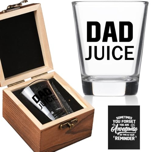 Ithmahco Father's Day Gifts for Dad - Dad Juice Shot Glass with Wooden Box - Father Day Gift From Daughter, Son, Kids, Cool Gift For Dads