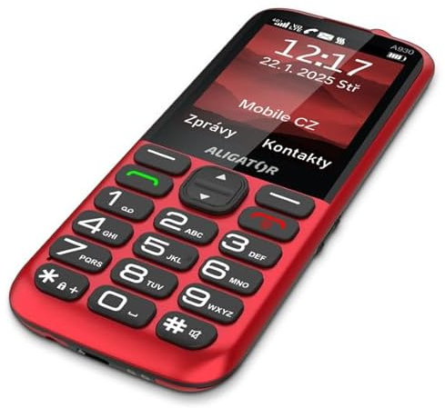 ALIGATOR AZA930R Senioren-Großtasten 4G/LTE Handy mit SOS-Knopf und SOS Locator. Anwendung „Rettung“, Farbdisplay 2,8“, Dual SIM, ohne Ladegerät, Farbe rot