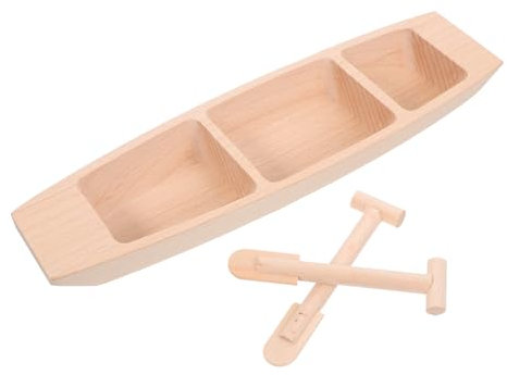HAWILLOSCH Unlackiertes Holzboot Modell Mit Paddel Handgefertigtes Miniatur Kanu Dekofigur Naturbelassene Robuste Holzboot Dekoration Für Heim Und Büro Kompakte Rustikaler Stil